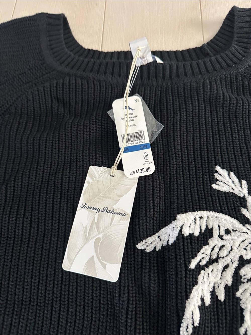 Tommy Bahama Black Sweater with White Palm Tree Embroidery - Picture 3 of 4